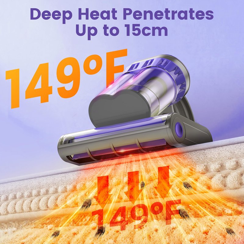 Yassol Mattress Vacuum Cleaner, Handheld Bed Vacuum Cleaner with 16Kpa Suction, 253.7nm UV-C Light, 149℉ Hot Air, Double-Cup Handheld Vacuums for Bed, Sofa, Couch, Crib (Corded, 550W)