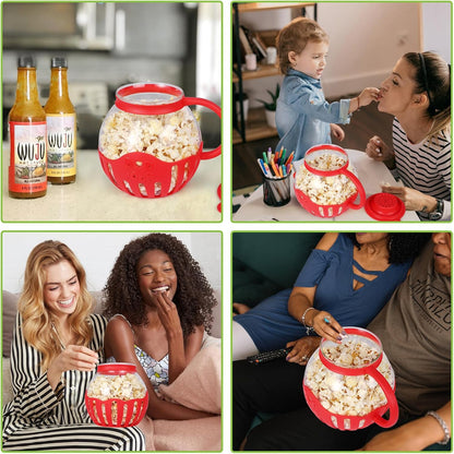 MMUGOOLER Glass Microwave Popcorn Popper, 2.25QT Original Popcorn Jar with Silicone Lid, BPA Free