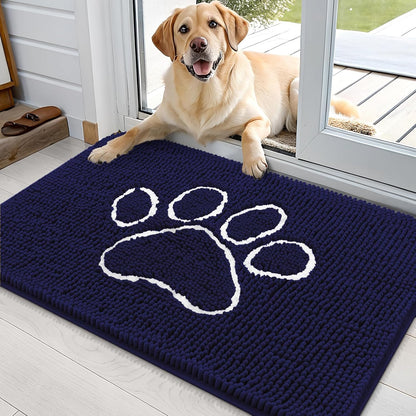 OLANLY Dog Door Mat - Absorbent Non-Slip Mud Mat for Paws | 36x24 Navy Blue Chenille Design