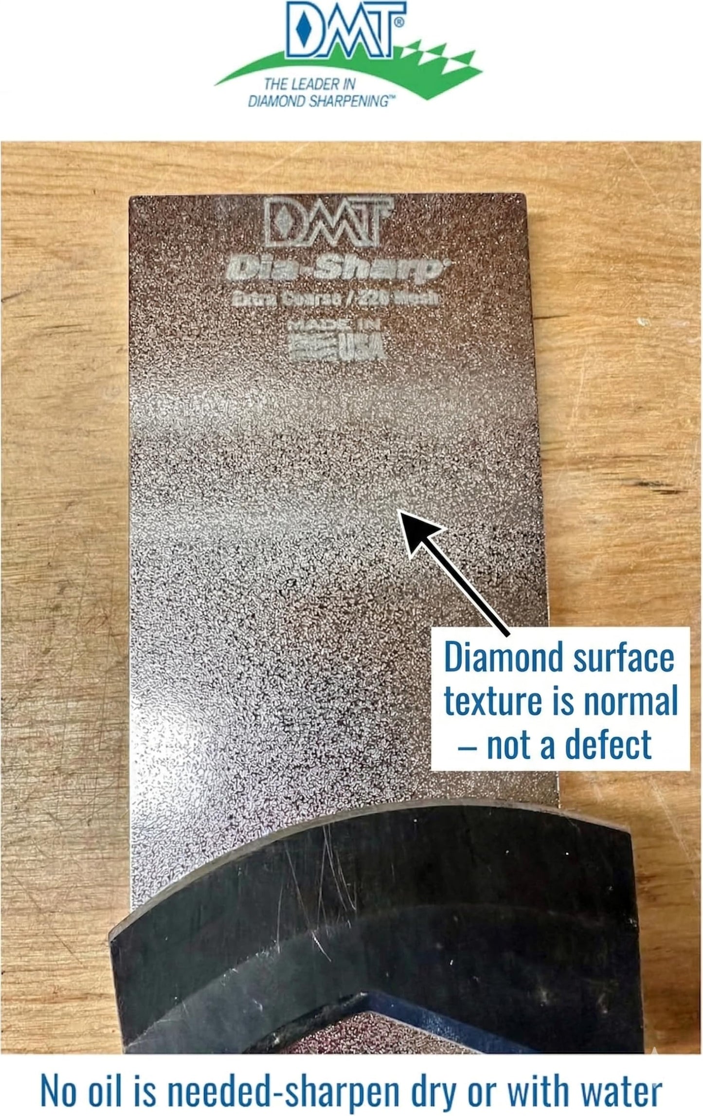 DMT D8F Dia-Sharp Bench Stone - Diamond Knife Sharpener for the Workshop, Jobsite or Kitchen - Fine - Flat Diamond Sharpening - Non-Slip Knife Sharpener- Made in the USA - 8 x 3 x 0.38 Inches