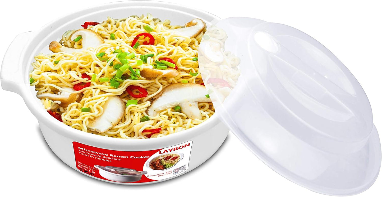 Zdesign Microwave Ramen Cooker - Noodle or Soup Bowl for Breakfast, College Dorm Essentials, Dishwasher-Safe