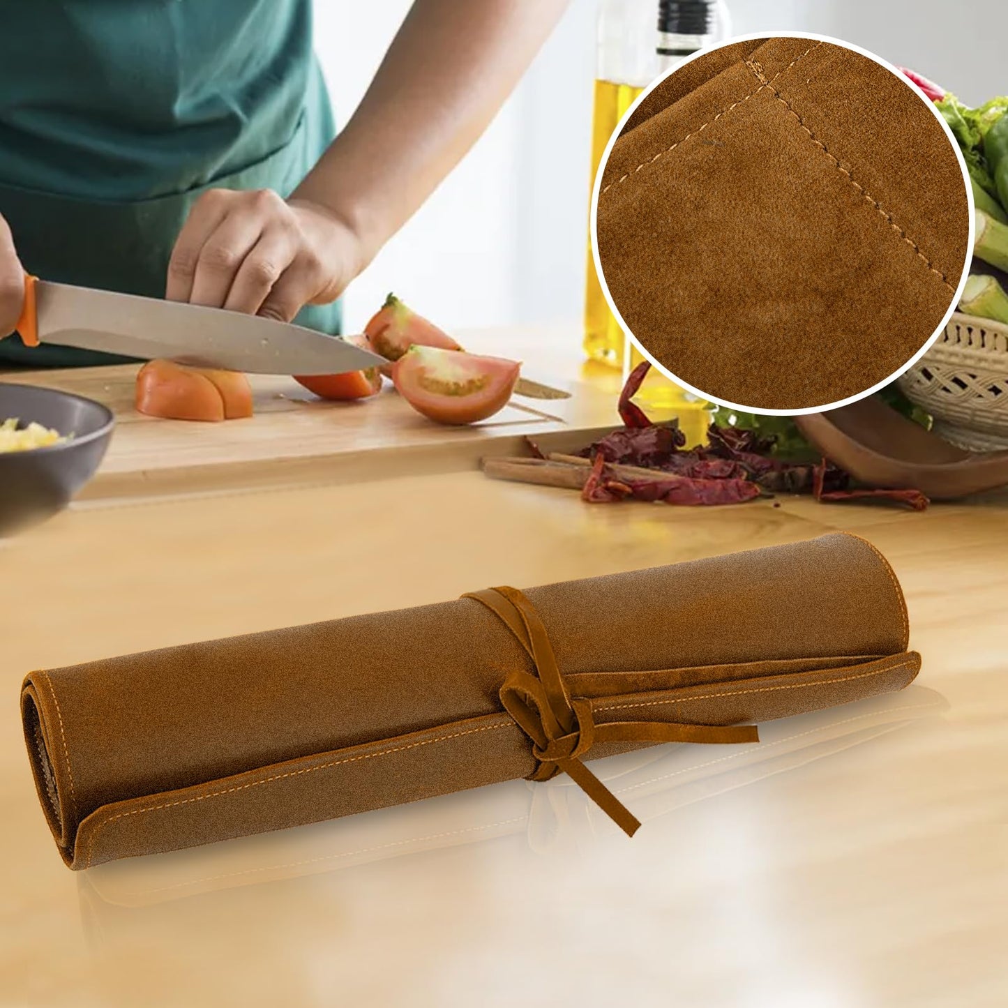 Genuine Leather Knife Roll, Knife Bags for Chefs Professional, Small Chef'S Knife,Knives Holders Protectors with 5 Slots