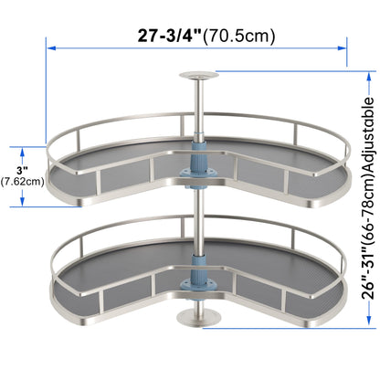 JOWBOOW 28" Kidney Corner Cabinet Lazy Susan, 270° Height Adjustable Replacement Shelves for Kitchen Corner Cabinet (Cannot be Door-Mounted)