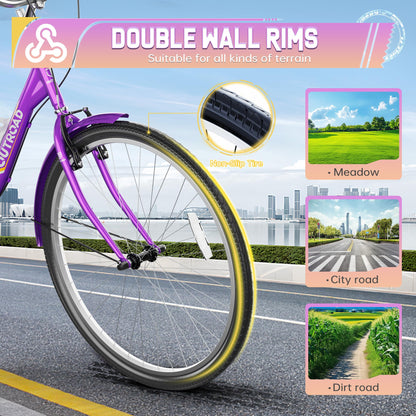 MarKnig 1 Speed Adult Tricycle, 3 Wheel Bikes with Large Basket, Cruiser Bike for Women/Men/Seniors, Adult Trike for Outdoor/Shopping/Recreation/Picnic(24Inch Purple)