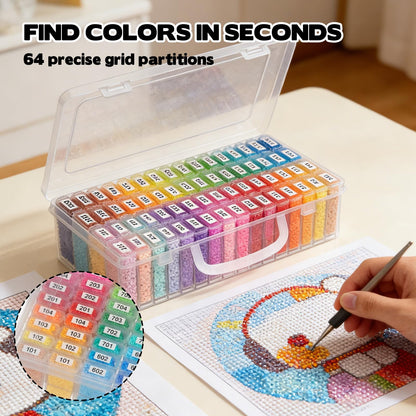 2 Pack Diamond Painting Storage Containers with 128 Rectangle Grids for Diamond Art Organizer with Sticker Labels Portable Clear Bead Organizer Box for Crafts Storage Accessories Art Beads Seeds