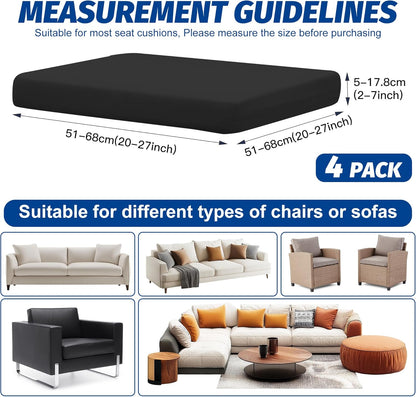 Skiennix Patio Stretch Cushion Covers - Washable Outdoor Sofa Slipcovers for 4 Cushions | Black