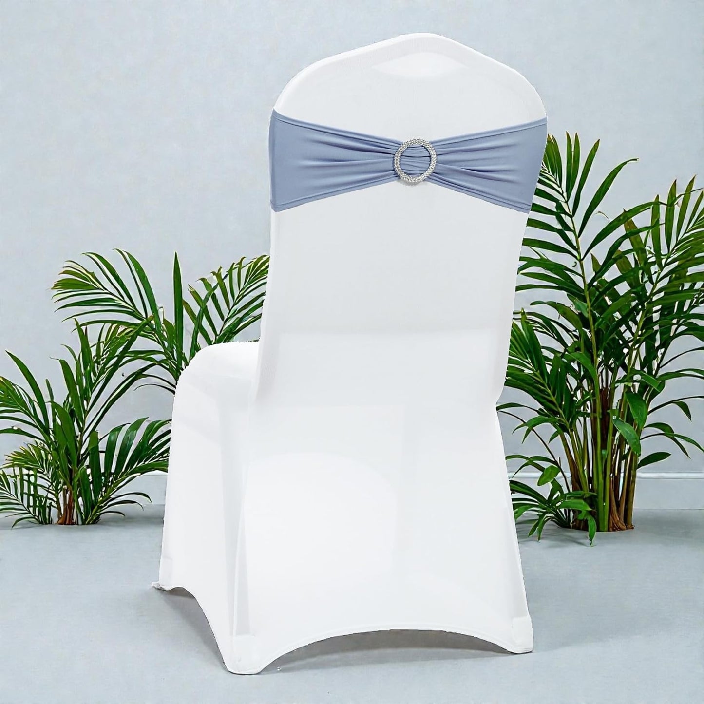 MDS Premium Stretch Spandex Chair Sashes - Pack of 10 Dusty Blue Covers for Weddings & Events