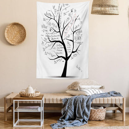 Lunarable Mathematics Room Tapestry King Size, Math Tree Branches Complex Formulas Print, Wall Hanging Bed Cover 30" X