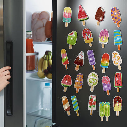 Remuuly 30 Pcs Ice Cream Diamond Painting Magnets Summer Diamond Art Magnet Kits for Adults Ice Cream 5D Rhinestones Refrigerator Magnetic Stickers for Beginner DIY Crafts Fridge Summer Gifts