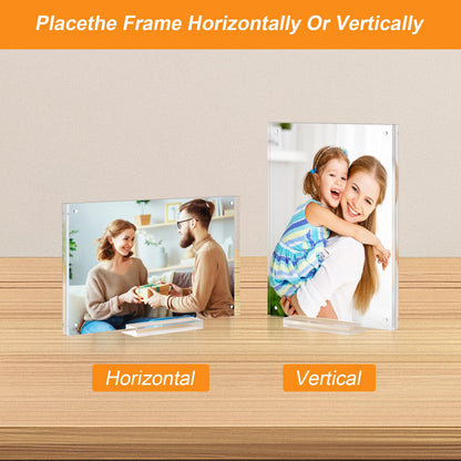 laapee 3 Pack 6x8 Magnetic Acrylic Picture Frame, Clear Double Sided Frame with Base, Frameless Floating Lucite Photo Frame Stands on Desk Table Horizontally or Vertically