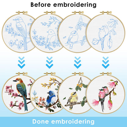ERKOON 4 Sets Embroidery Kit for Beginners,Hummingbird and Flower Cross Stitch Set for Include Embroidery Cloth Hoops Threads for Craft Lover Hand Stitch (Flowers and Birds)
