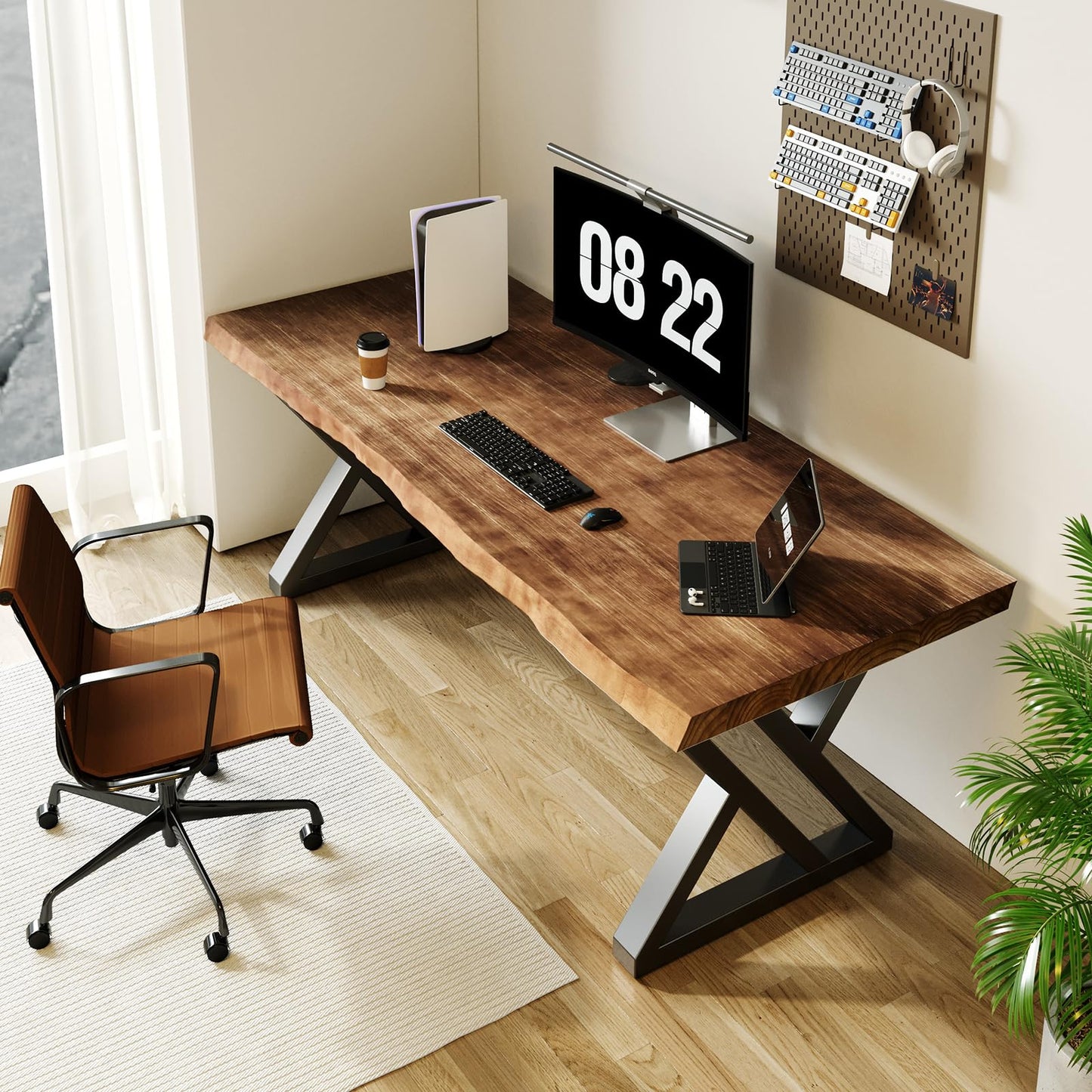 Sihtengxxhongs Rustic Style Solid Wood 55-inch Computer Desk - Large Office Desk for Home Office, Modern and Simple Design, Ideal for Study, Writing, Dining
