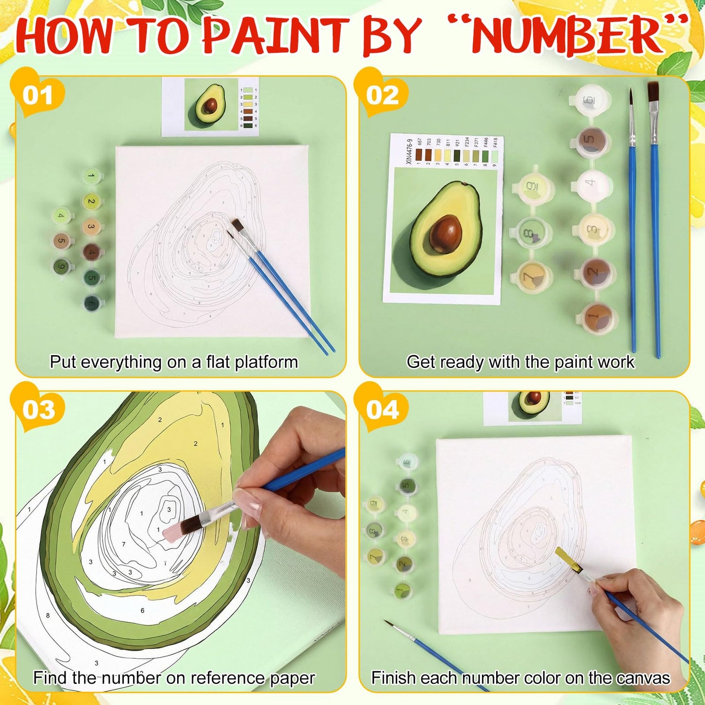 MotiMind 12 Sets Fruit Framed Paint by Number Kit for Adults with 12 Wooden Easels, 12 Disposable Apron, 12 Pigment 12 Brush, 12 Palette, DIY Acrylic Paint by Number Kits for Party