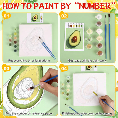 MotiMind 12 Sets Fruit Framed Paint by Number Kit for Adults with 12 Wooden Easels, 12 Disposable Apron, 12 Pigment 12 Brush, 12 Palette, DIY Acrylic Paint by Number Kits for Party