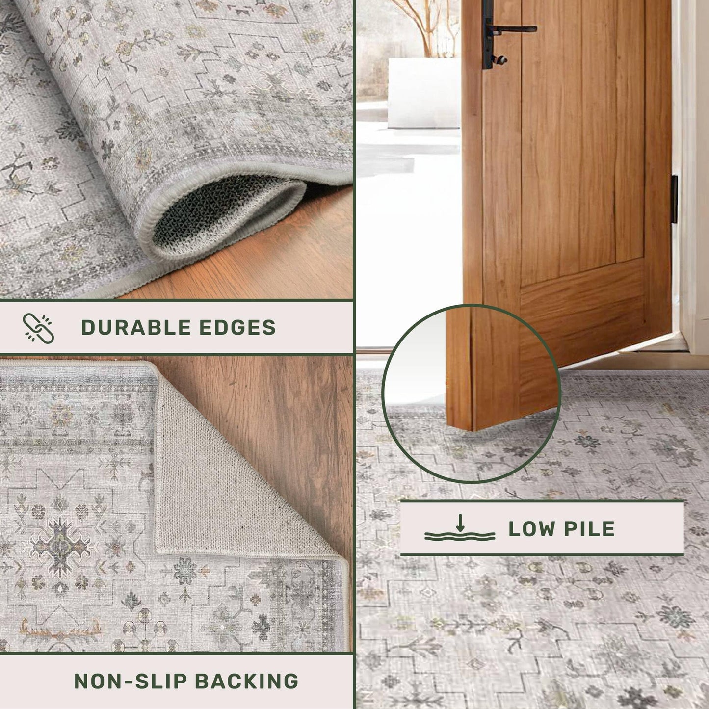 Hazo Haus Boho Light Grey Living Room Rug 10x14 - Modern Vintage Eclectic Floral Pastel Neutral Taupe, Washable Low Pile Non-Slip Extra Large Area Rugs for Dining Under Table Bedroom Lounge