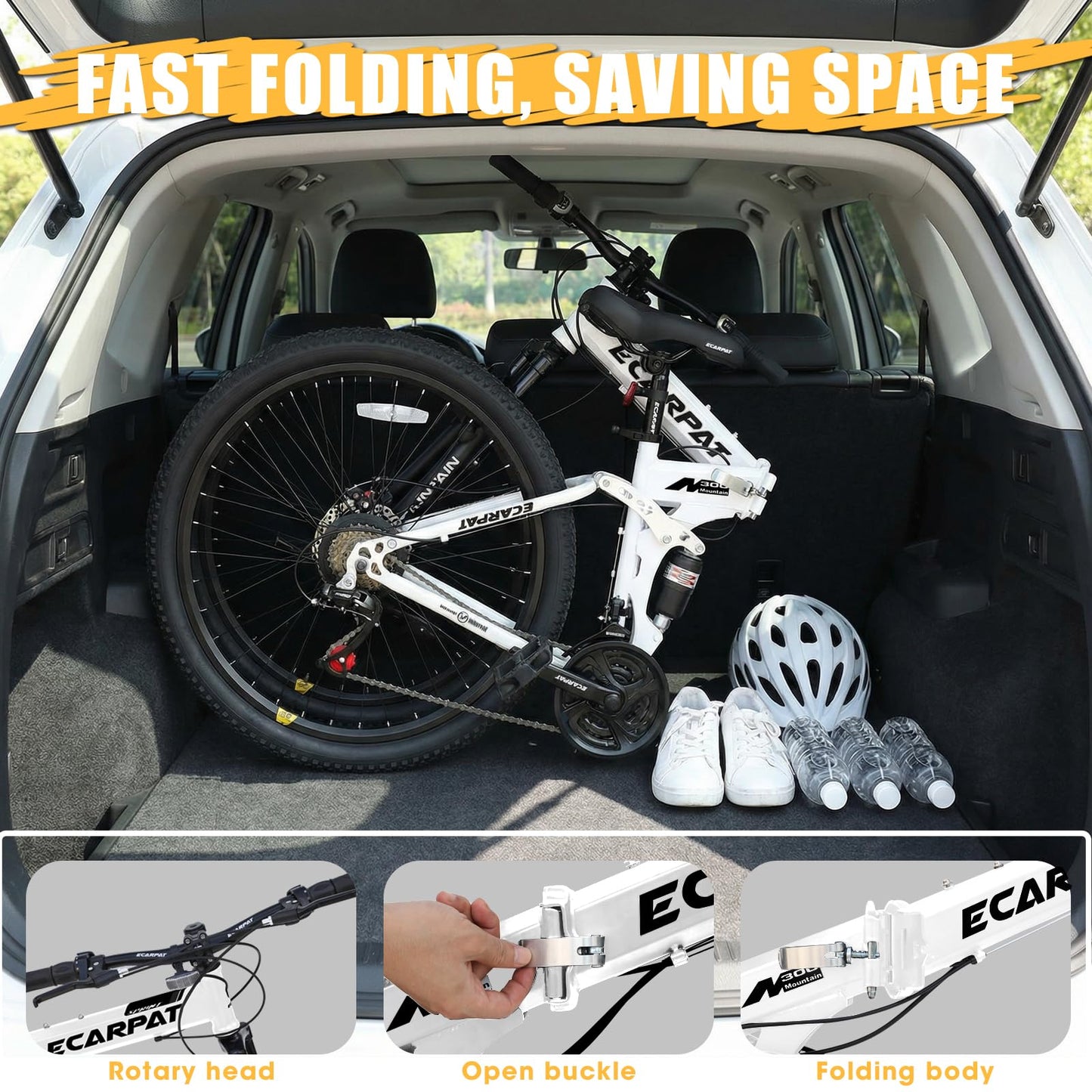 richvelo 26 Inch Foldable Mountain Bike, 21 Speed with Double Shock Effect, High Carbon Steel Frame, Double-Kill Disc Brake System, Unique Design and Ergonomic Frame & Cushion, White