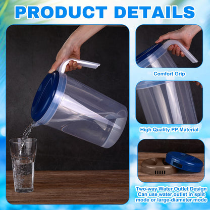 Reallnaive 4 Pcs 1 Gallon Plastic Pitcher with Lid Iced Tea Pitchers Drink Container with Twist Cover Tea Jug for Fridge for Water Juice and Fridge Storage, Dishwasher and Freezer Safe (Grey,Blue)