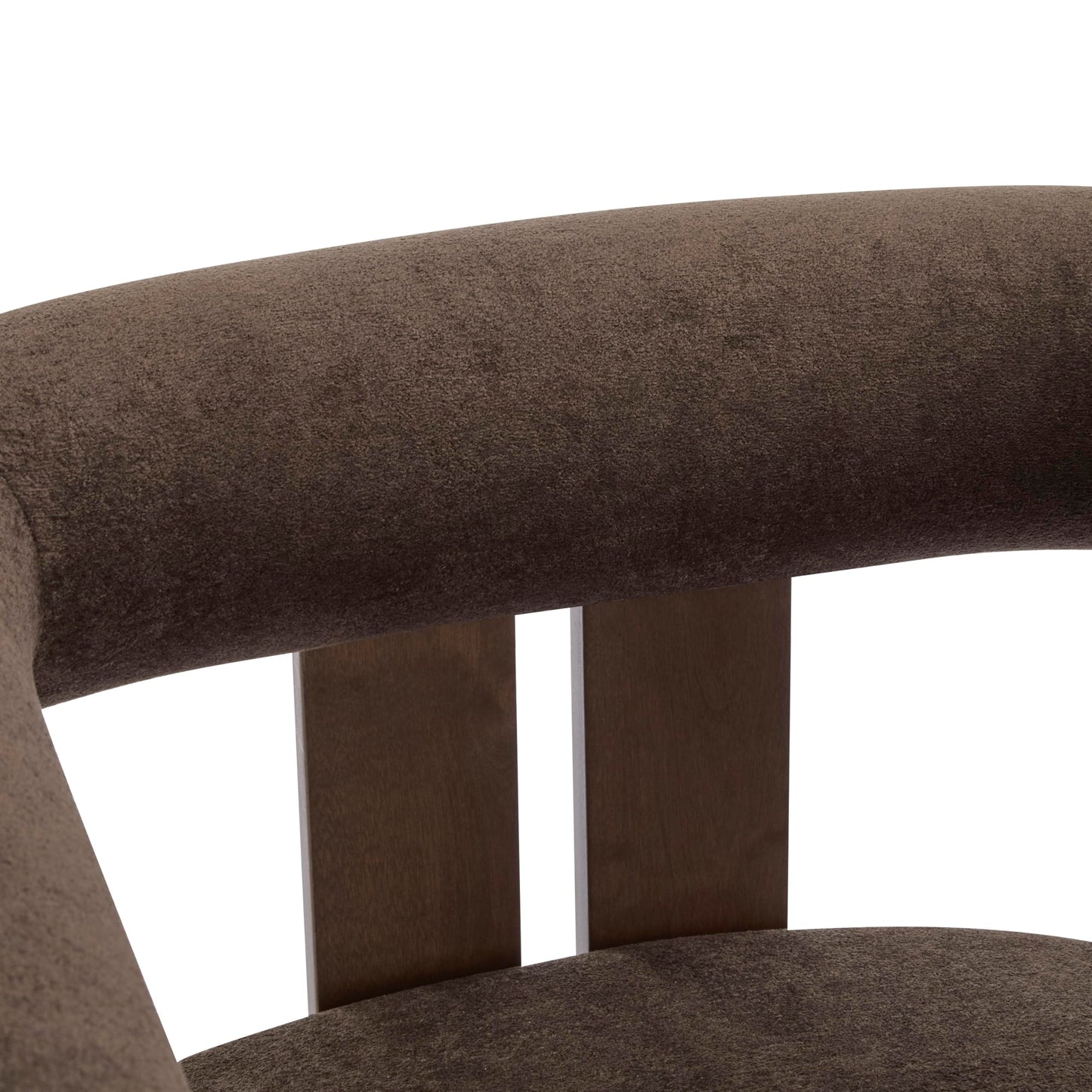 Christopher Knight Home Rones Modern Velvet Upholstered Accent Chair, Wooden Living Room Club Chair with Curved Backrest, Minimalist Bedroom Comfy Reading Chair, Thick Padded Seat, Dark Brown+Walnut