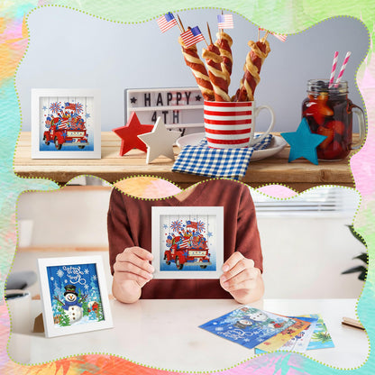 LemonSecret 13 Pcs Holiday Small Diamond Art Kits for Adults 4th of July Diamonds Art Interchangeable 5D Seasonal Diamond Painting Calendar 2026 with Frame for Home Office Tabletop Centerpiece Decor