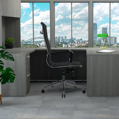 SUNLINE Pack of 2 Ergonomic Office Chair, Comfy PU Leather Chair with Adjustable Height, Armrests, and Rolling Wheels, Modern Black Design for Work, Conference and Home Office Desk Chairs