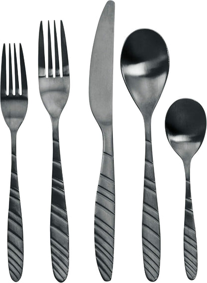 MegaChef La Vague 20 Piece Flatware Utensil Set, Stainless Steel Silverware Metal Service for 4 in Matte Black