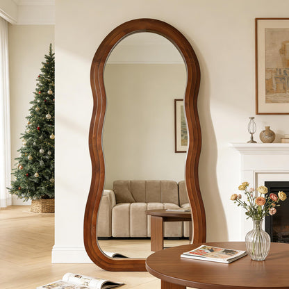 DAOYIJIAJU Wavy Full Length Mirror, 67"x31.5" Large Irregular Aesthetic Mirrors with Triple Layer Solid Wood Frame, Premium Organic Floor Mirror for Living Room Entryway Hallway, Leaning/Hanging