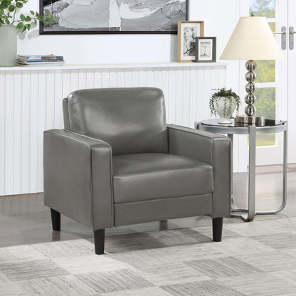 Coaster Home Furnishings - Ruth - Track Arm Accent Chair with Gray Faux Leather Upholstery, Foam Cushion and Tapered Legs - Living Room - Gray - 508367