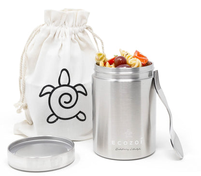 ecozoi Stainless Steel Insulated Lunch Box, Vacuum Insulated Food Jar, 17 Oz + Spork + Lunch Bag