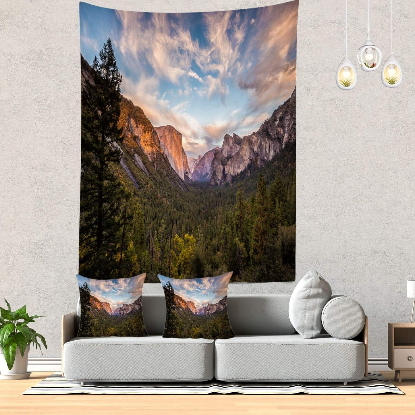 Batmerry Yosemite Tapestry, Green Valley Mountain Landscape Wall Art Decor, 82.7 x 59.1 Inches for Bedroom Living Room