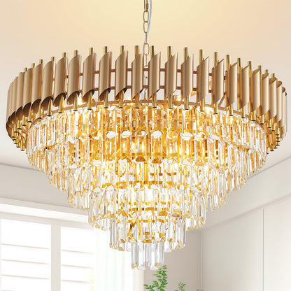 Aixialin Large Crystal Chandelier 30" Modern Hanging Crystal Pendant, 6 Tiers K9 Crystal Ceiling 16 Lights Fixtures, Round Pendant Lighting Large Chandelier for Entryway Dining Room Staircase