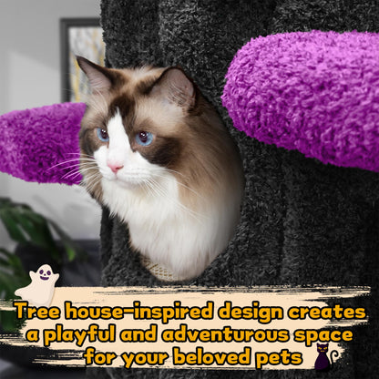 KAMABOKO 90.5" Tall Cat Tree for Indoor Cats, Large Cat Tower with Luxury Cat Condo, Cat Tree Tower with Soft Cushion, Scratching Board, Plush Platform＆ Top Perch, Purple