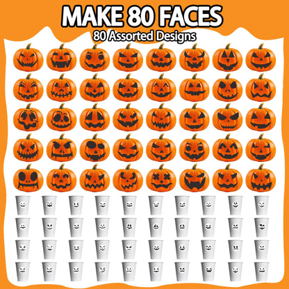 Gustum 80 Designs Pumpkin Stickers for Decorating, Jack-O'-Lantern Face Craft Decals, Pumpkin Carving Stickers Kit, Halloween Decorations Supplies Trick or Treat Party Favors for Kids