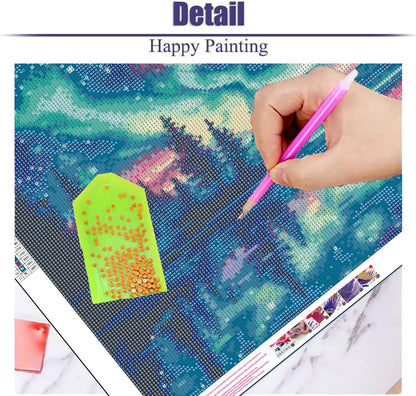 ijbnhd Large Diamond Painting, Aurora Large Diamond Art Kits for Adults, Full Drill Round Big Diamond Painting, DIY Gem Art and Crafts for Home Wall Decor Gift 27.5 X 15.7inch