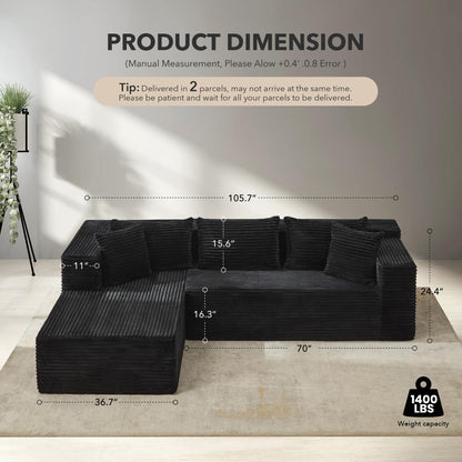 Modular Sectional Sofa Cloud Sectional Couch, 106" Comfy L Shaped Couches for Living Room,Oversized Sofa Sleeper with Deep Seat, No Assembly Required