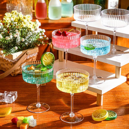 Jingmore 48 Pcs Ribbed Martini Glasses 10 oz Disposable Plastic Vintage Ribbed Coupe Glasses Unbreakable Dessert Parfait Glassware for Wedding Birthday Party Supplies (Clear)