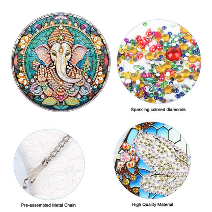 JISHSHAY Hindu Ganesha Diamond Art Hanging Elephant Diamond Painting Sun Catchers Gem Art Table Wind Chimes Gem Painting Hanging Pendant Mosaic Kits for Adults Windchimes, with Special Shaped Drills