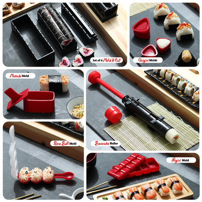 CraftZee All-Inclusive 𝗣𝗥𝗘𝗠𝗜𝗨𝗠 Sushi Making Kit for Beginners & Professionals - Sushi Maker with Rice Cooker, Reusable Chopsticks, Bazooka, Sushi Roller, Book - Sushi Kit for Family BPA-Free