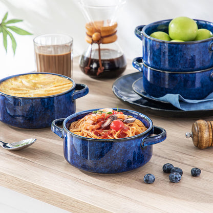 vancasso Starry Soup Bowls with Handles, 30 Oz French Onion Soup Bowls, Oven safe soup bowls for Cereal, Pasta, Chilli, Stew, Large Soup Crocks Set of 4, Blue