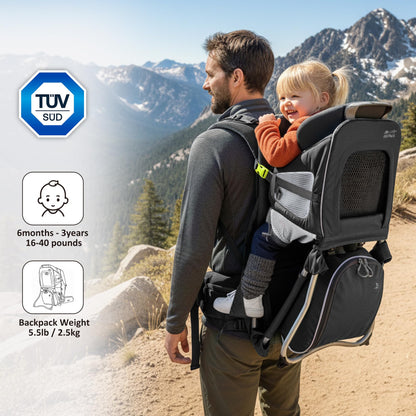 WIPHA Hiking Backpack Carrier for Toddlers, Adjustable Child Carrier with Sunshade, Lightweight Hiking Carrier for Toddlers (Black)