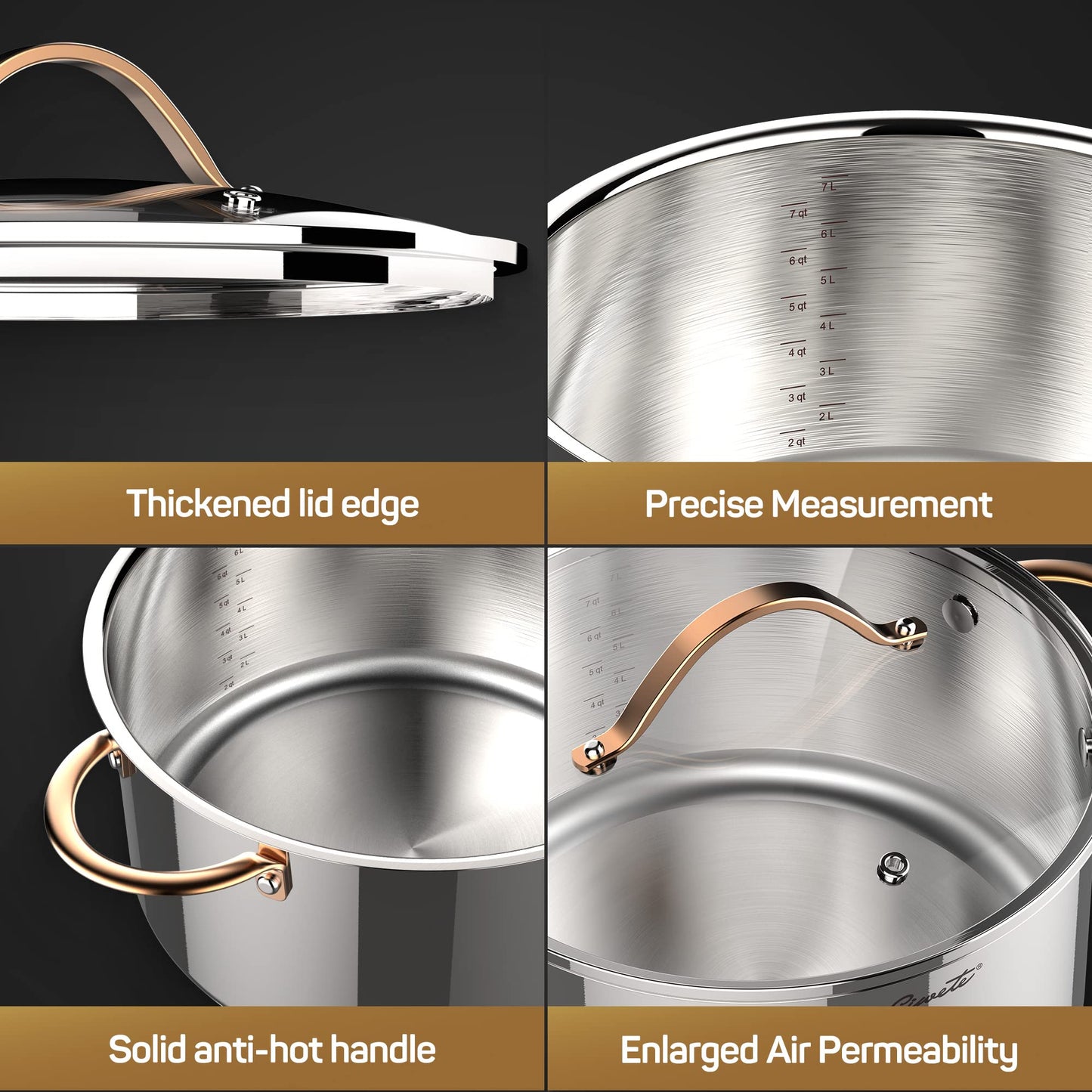 Ciwete 8 Quart Stock Pot, 3 Ply Whole Clad Stainless Steel Stock Pot, 8 QT Cooking Pot with Lid, Induction Pot for Cooking, 18/10 Stainless Steel Cookware Stockpots Oven, Gas and Dishwasher Safe