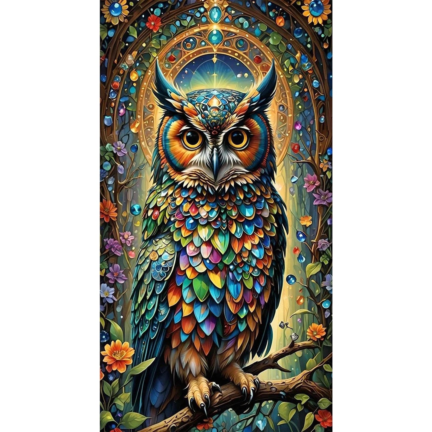 JATOK Large Diamond Art Kits for Adults, Full Round Drill Owl 5D Diamond Painting Kits for Beginners, DIY Gem Art Crafts Picture for Gift Home Wall Decor, 40x70cm/15.7x27.5inch