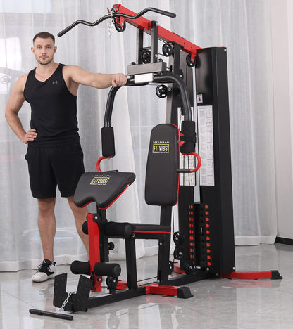 Fitvids Multifunctional Home Gym System Workout Station with Leg Extension and Preacher Curl, 122.5LB Weight Stack, M750, Multiple Pacakges