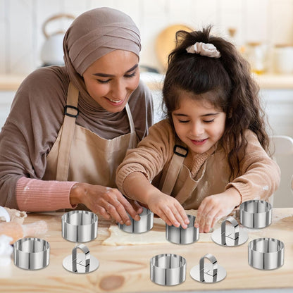uxcell 1 Set Round Cake Ring, Stainless Steel Dessert Mousse Rings with Pusher for Mousse Cake, Silver