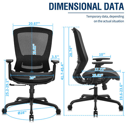 ELABEST Ergonomic Mesh Office Chair,Comfy Computer Desk Chair - BIFMA 5.1 Certified Commercial Swivel Task Chair for Home Office - Adjustable Lumbar Support & Armrests,Tilt Function,Wide Seat (Black)