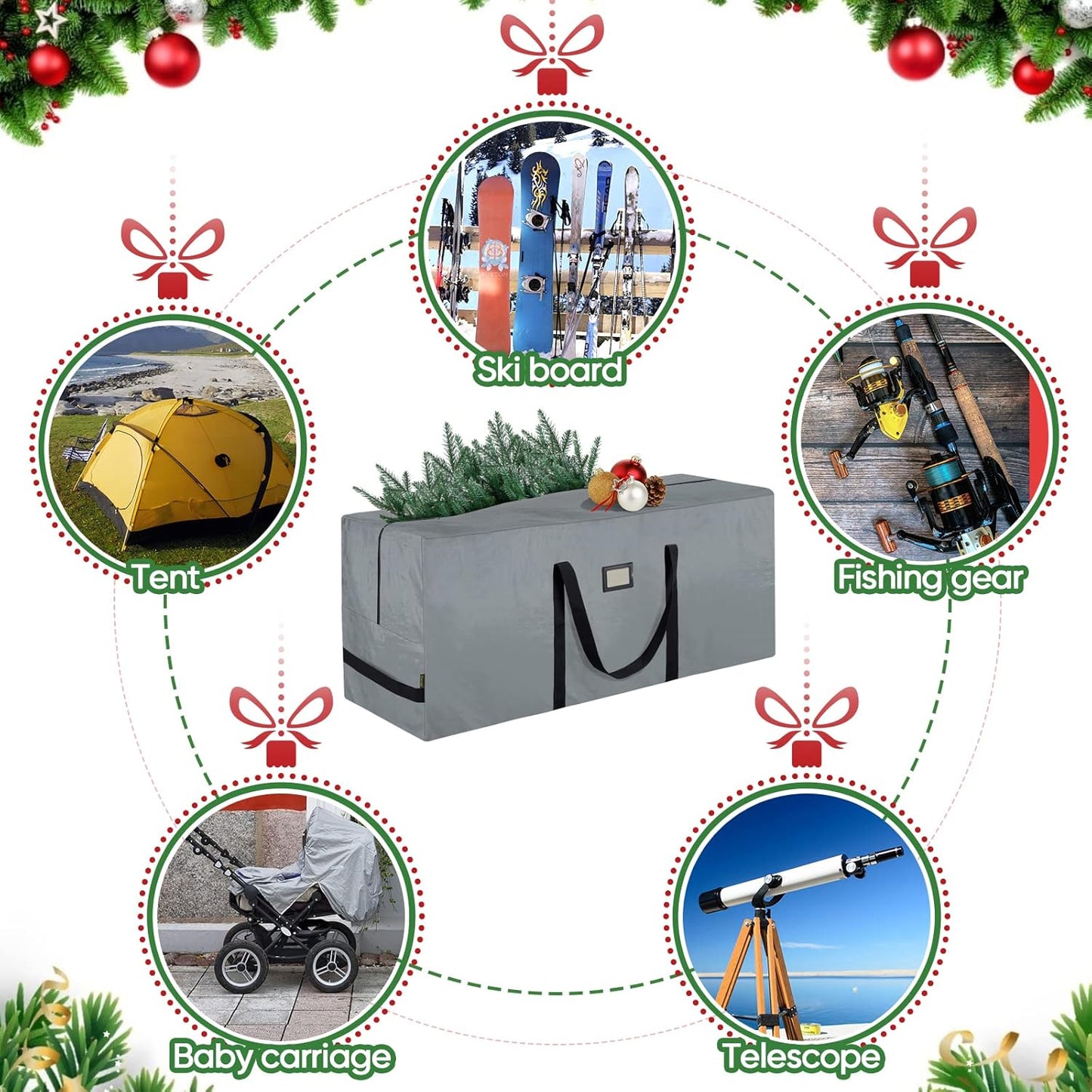 BALEINE Christmas Tree Storage Bag - Heavy Duty Extra Large with Reinforced Handles & Dual Zippers | Gray, 7.5 ft