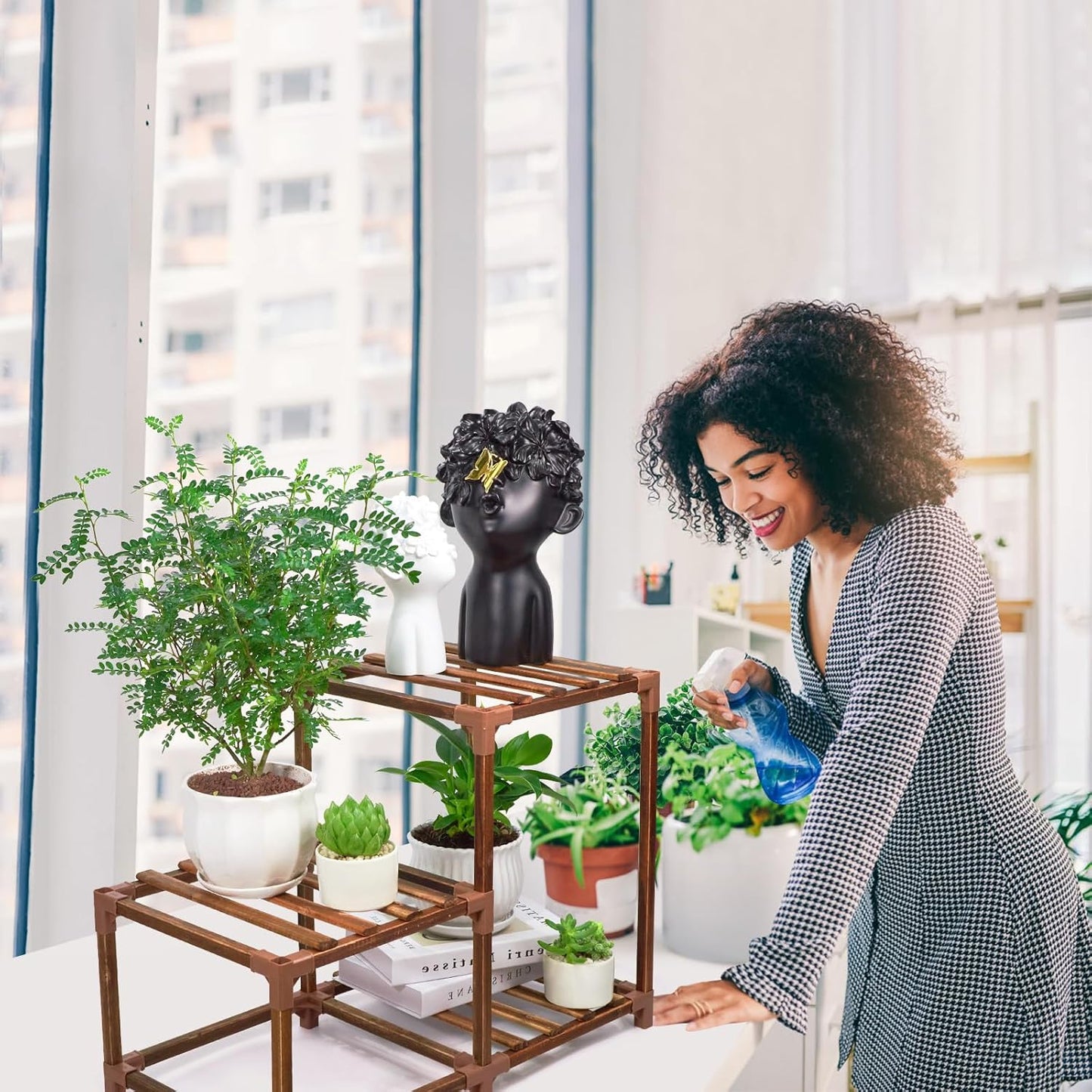 XXXFLOWER Plant Stand Indoor Outdoor, 3 Tiers Wood Plant Shelf for Multiple Plants, Large Rack