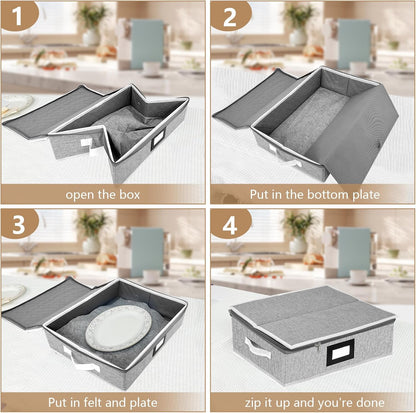 homyfort Platter Storage Case, Hard Shell China Storage Containers with 5 Felt Dividers, Stackable Platter Storage