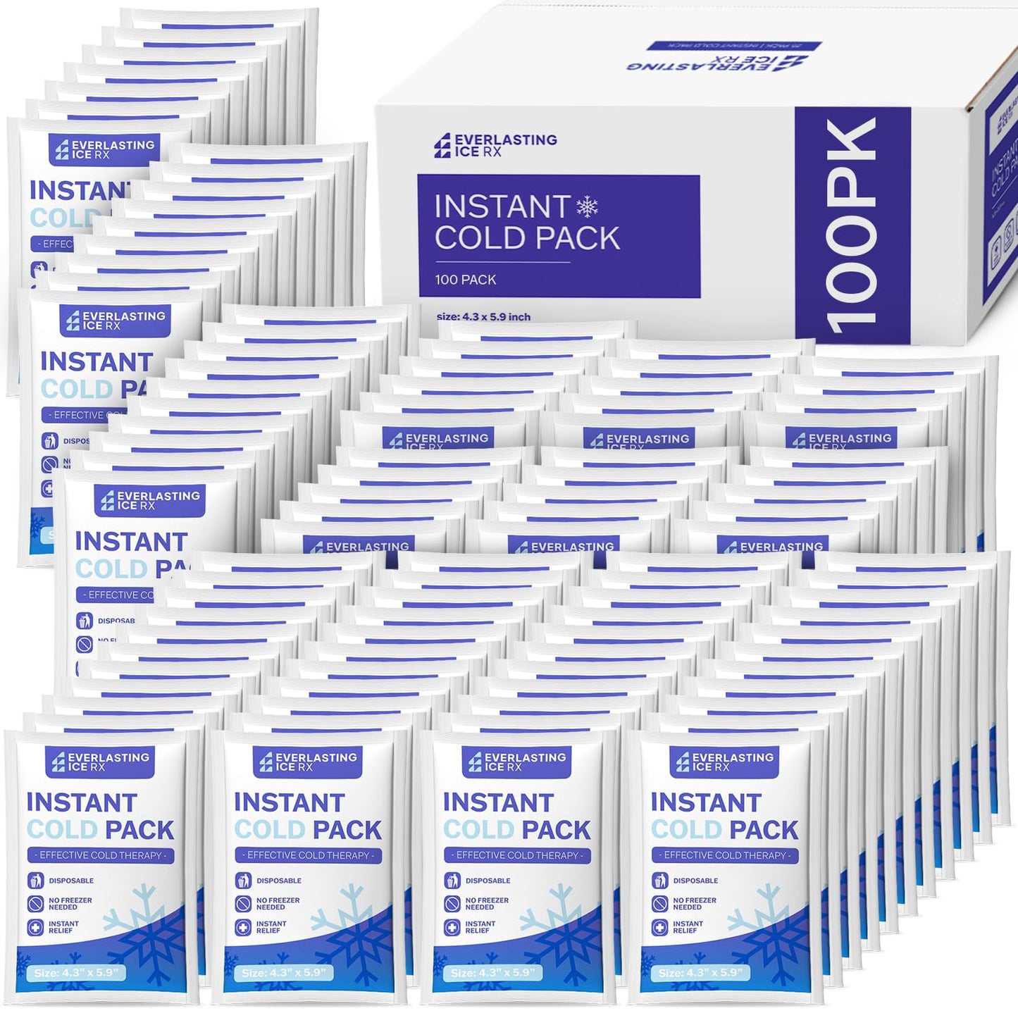 100 Pack - Instant Cold Packs - Instant Ice Packs for Injuries | Disposable Cold Compress Ice Pack for Pain Relief, Swelling, Inflammation, Sprains, Toothache - Cold Pack for Athletes