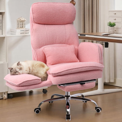 EGSEAT Big and Tall Office Chair with Flip Armrests, Cross Legged Office Chair with Storage Pockets, Comfortable Reclining Computer Chair with Foot Rest, Wide Home Desk Chair, Teddy Fleece, Pink