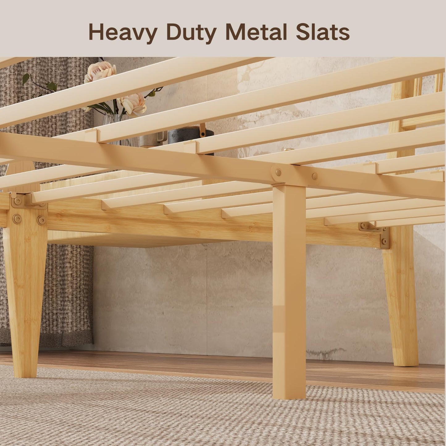 COMASACH Full Size Bed Frame with Headboard, 14 Inch Full Bamboo Wood Platform Bed, Heavy Duty Metal Slat Support, No Box Spring Needed, Easy Assembly